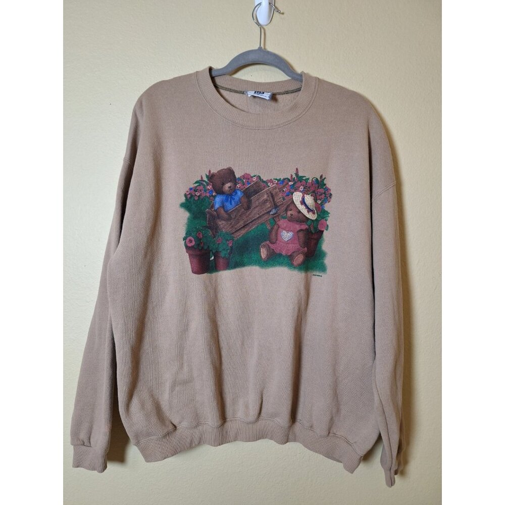 Vintage Lee Crew Neck Sweatshirt 90's Couple Teddy Bears Beige XL